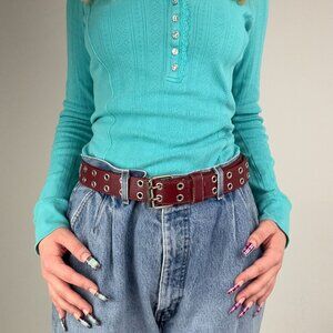 Y2K Studded Maroon Belt